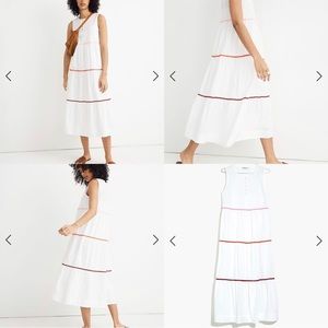 Madewell Rickrack Cattail Tiered Midi Retro Dress White Size Small